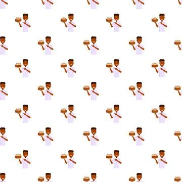 Smiling dark skinned men holding birthday cakes pattern Stock Illustration
