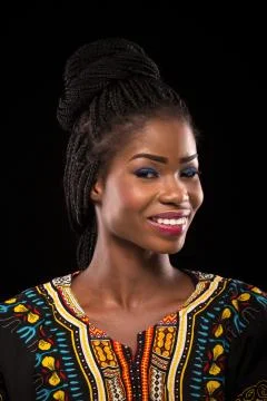 Smiling dark skinned model on a black background. Stock Photos