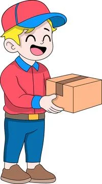 Smiling Delivery Boy Holding Package Cartoon Illustration Stock Illustration