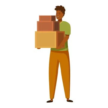 Smiling delivery man holding stack of cardboard boxes Stock Illustration