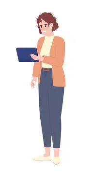 Smiling digital marketer semi flat color vector character Illustrazione stock