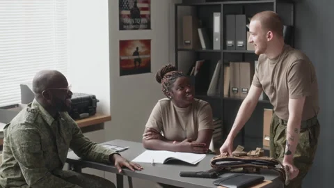 Smiling Diverse Cadets Talking Before Training Class Vídeos de archivo 257795305