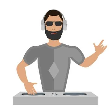 Smiling DJ with console Stock Illustration