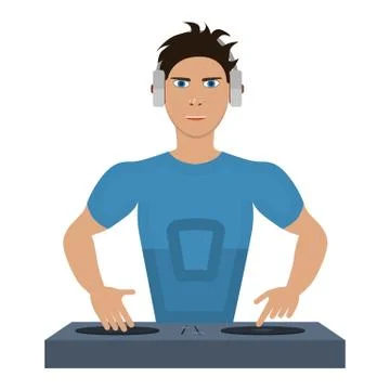 Smiling DJ with console Stock Illustration