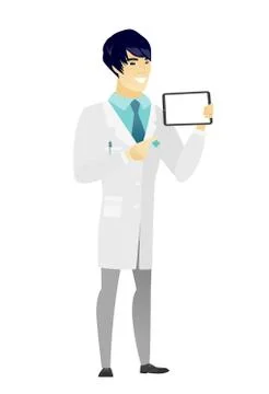 Smiling doctor holding tablet computer Stock Illustration