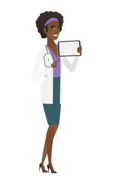 Smiling doctor holding tablet computer Stock Illustration