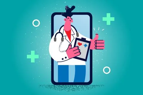 Smiling doctor show thumb up recommend good service Stock Illustration