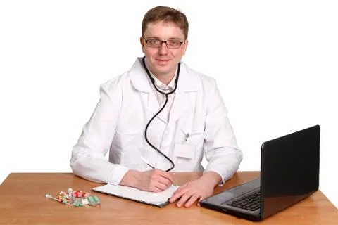 Smiling doctor with stethoscope Stock Photos