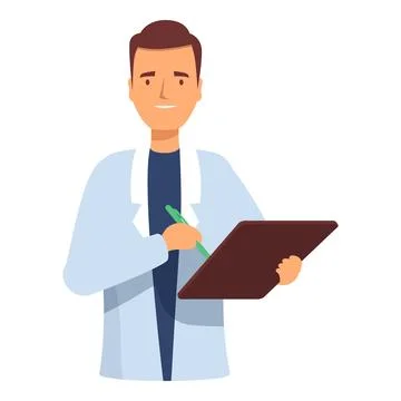 Smiling doctor taking notes on clipboard, medical professional holding pen Stock Illustration