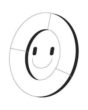 Smiling donut pie chart for analytics, engagement 2D line object Stock Illustration