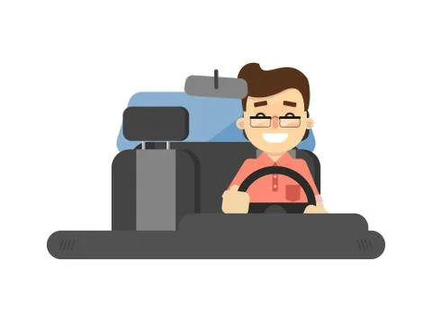 Smiling driver in car vector icon Stock Illustration
