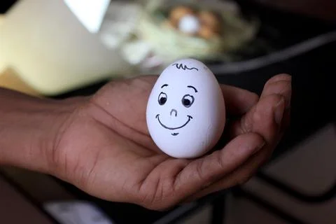 Smiling Egg on top of the palm Stock Photos