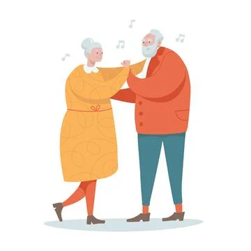 Smiling elderly couple dancing together. Isolated old characters for Stock Illustration