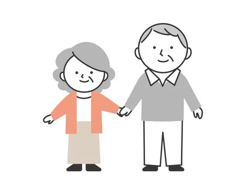 Smiling Elderly Couple Holding Hands. Cute and Simple Senior Illustration Stock Illustration