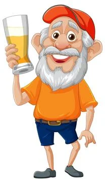 Smiling Elderly Man Holding Beer Glass in Summer Outfit Stock Illustration