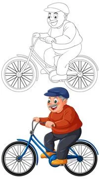 Smiling Elderly Man Riding Bicycle Cartoon Illustration Stock Illustration
