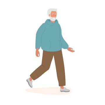 Smiling elderly Man. Walking Senior man with beard with gray hair wearing casual Illustrazione stock