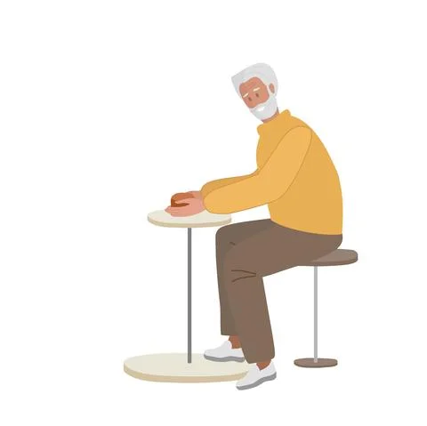 Smiling elderly Man working on pottery wheel. Senior craftman. Ceramic art and Stock Illustration