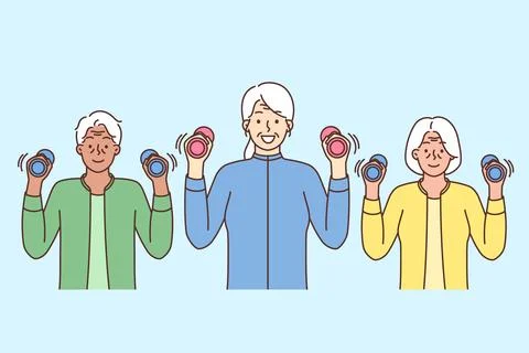 Smiling elderly people workout together Stock Illustration