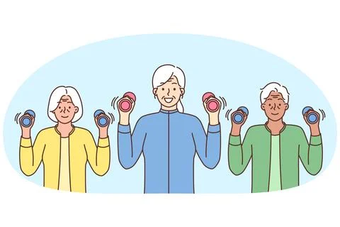 Smiling elderly people workout together Stock Illustration