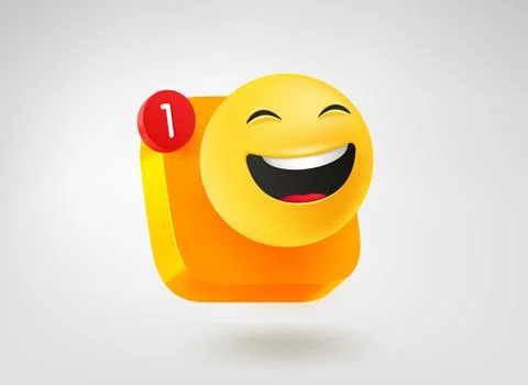 Smiling emoji button. 3d vector mobile application icon Illustrazione stock