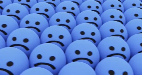 Smiling emoticon in a huge array of sad emojis. to be different. Stock Footage 160204927