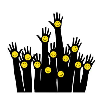 Smiling emoticons. Raised hands. Stock Illustration