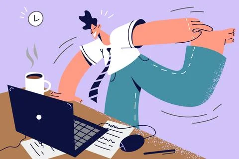 Smiling employee exercising at work desk Stock Illustration