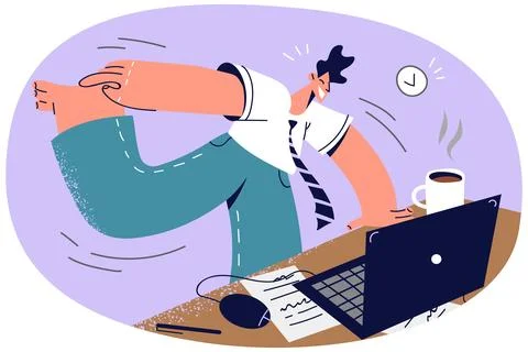 Smiling employee exercising at work desk Stock Illustration