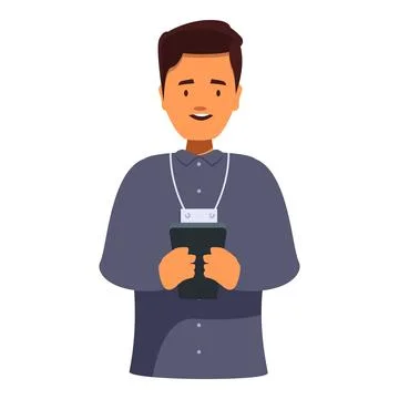 Smiling employee holding mobile device and wearing id card Stock Illustration