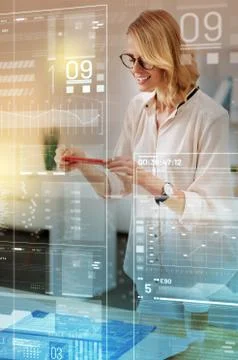 Smiling engineer looking at the blueprint while taking a photo of it Stock Photos