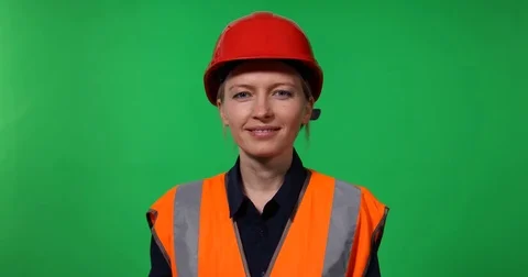 Smiling Engineer Woman Looking Camera Show OK Sign Positive Gesture Green Screen Stock Footage 72787870