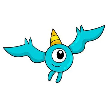 Smiling face eye monster flying into the sky, doodle icon image kawaii Stock Illustration