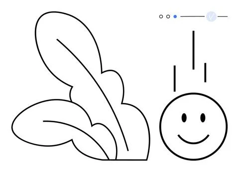 Smiling Face Floating Down with Leaves and Simple Geometric Elements Stock Illustration