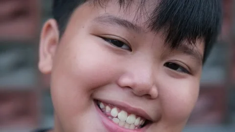 Smiling Face, Happy Expression of Asian Little Kid, Boy, Children. Close Up Shot 스톡 동영상 202470436