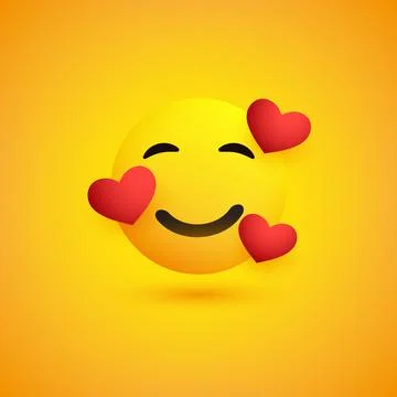 Smiling Face With Hearts on Yellow Background - Emoticon Vector Design Stock Illustration