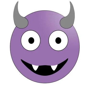 Smiling face with horns. Purple devil emoticon. Illustrazione stock