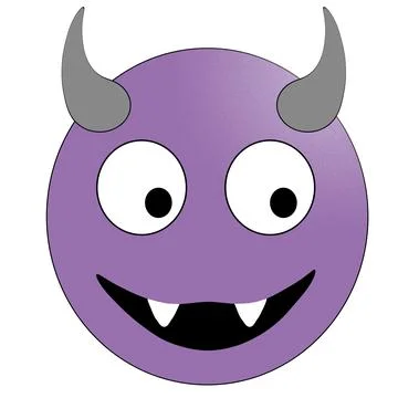 Smiling face with horns. Purple devil emoticon. Illustrazione stock