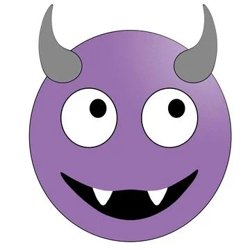 Smiling face with horns. Purple devil emoticon. Illustrazione stock