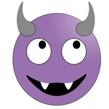 Smiling face with horns. Purple devil emoticon. Illustrazione stock