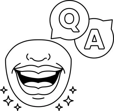 A smiling face with a mouth open and a question mark above it Stock Illustration