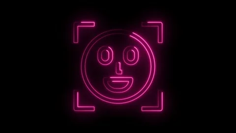Smiling face recognition scan with neon effect isolated on black background.. Stock Footage 314538576