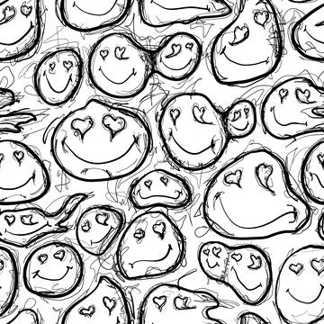 Smiling faces in black and white patterns on a simple background Stock Illustration