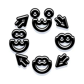 Smiling faces forming circular motion with arrows Illustrazione stock