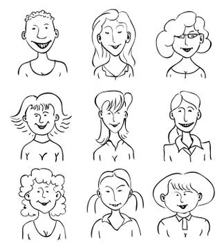 Smiling faces of girls Stock Illustration