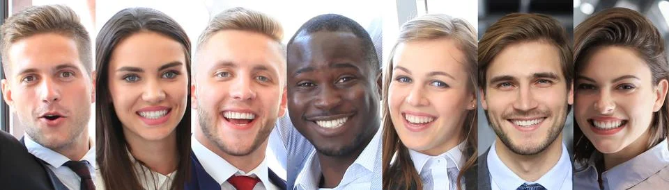 Smiling faces. Happy group of multiethnic people men and women. Stock Photos