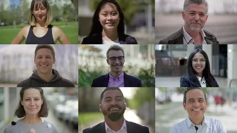 Smiling faces of happy multiethnic people posing Video stock 115950895