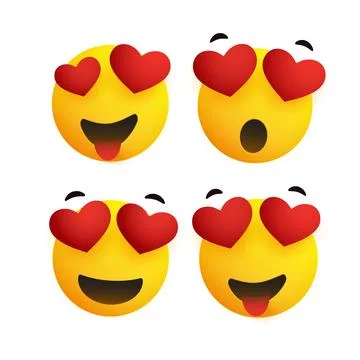 Smiling Faces With Heart Shaped Eyes - Simple Shiny Happy Emoticons Clip-Ar.. Stock Illustration