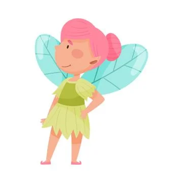 Smiling Fairy or Pixie with Wings Standing Vector Illustration 스톡 일러스트