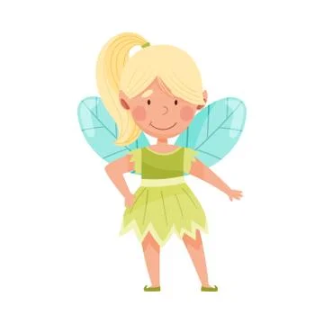 Smiling Fairy or Pixie with Wings Standing Vector Illustration 스톡 일러스트